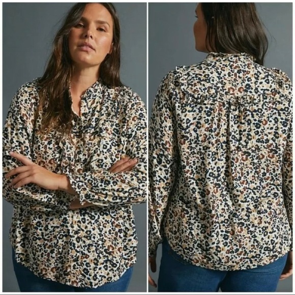 Anthro Maeve Katia animal print ruffled blouse - Picture 1 of 9